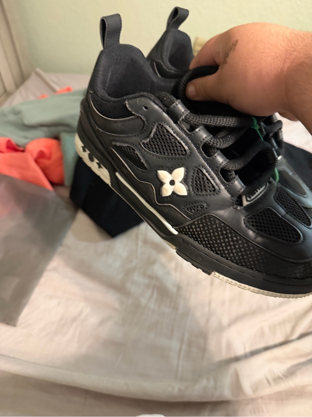Louis Vuitton Black Kids Sneakers with White Accents